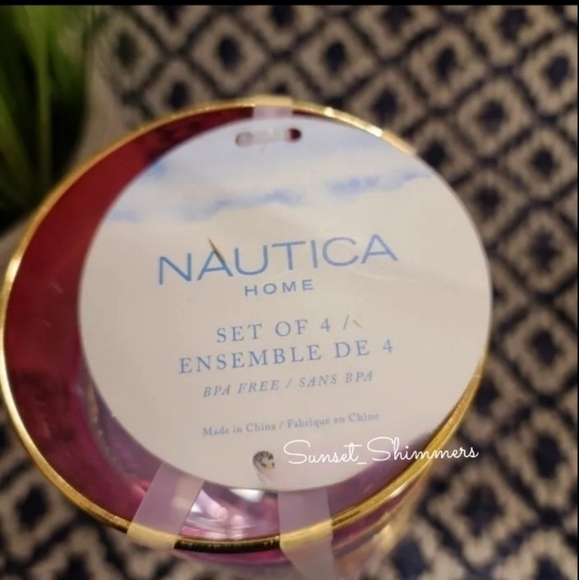 8 Nautica Outdoor Indoor Acrylic Gold Rimmed Red Blue Patriotic Drink Glasses - Picture 2 of 6